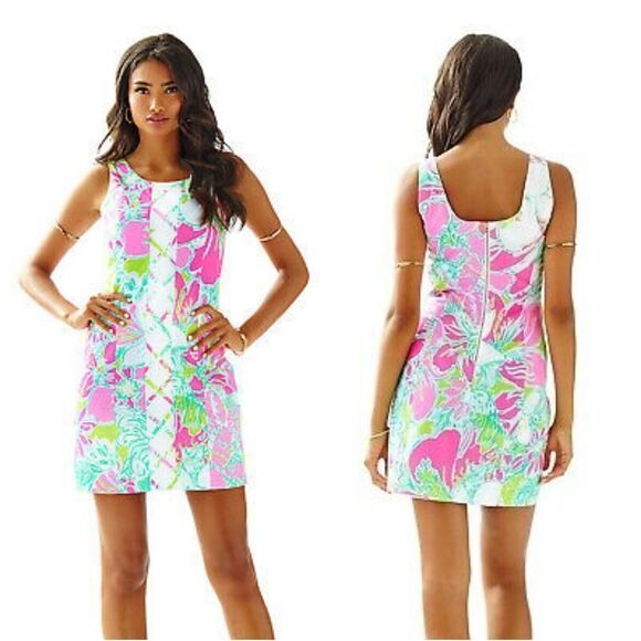 𝅺LILLY Pulitzer Cathy Flamingo Pink Don't Give A Cluck Shift Dress 00 - Picture 1 of 12